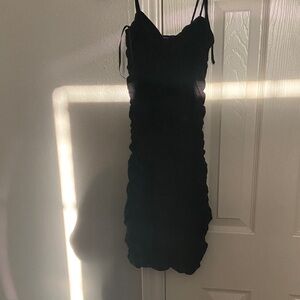 Forever 21 Black Ruched Mini Slip Dress with Spaghetti Straps